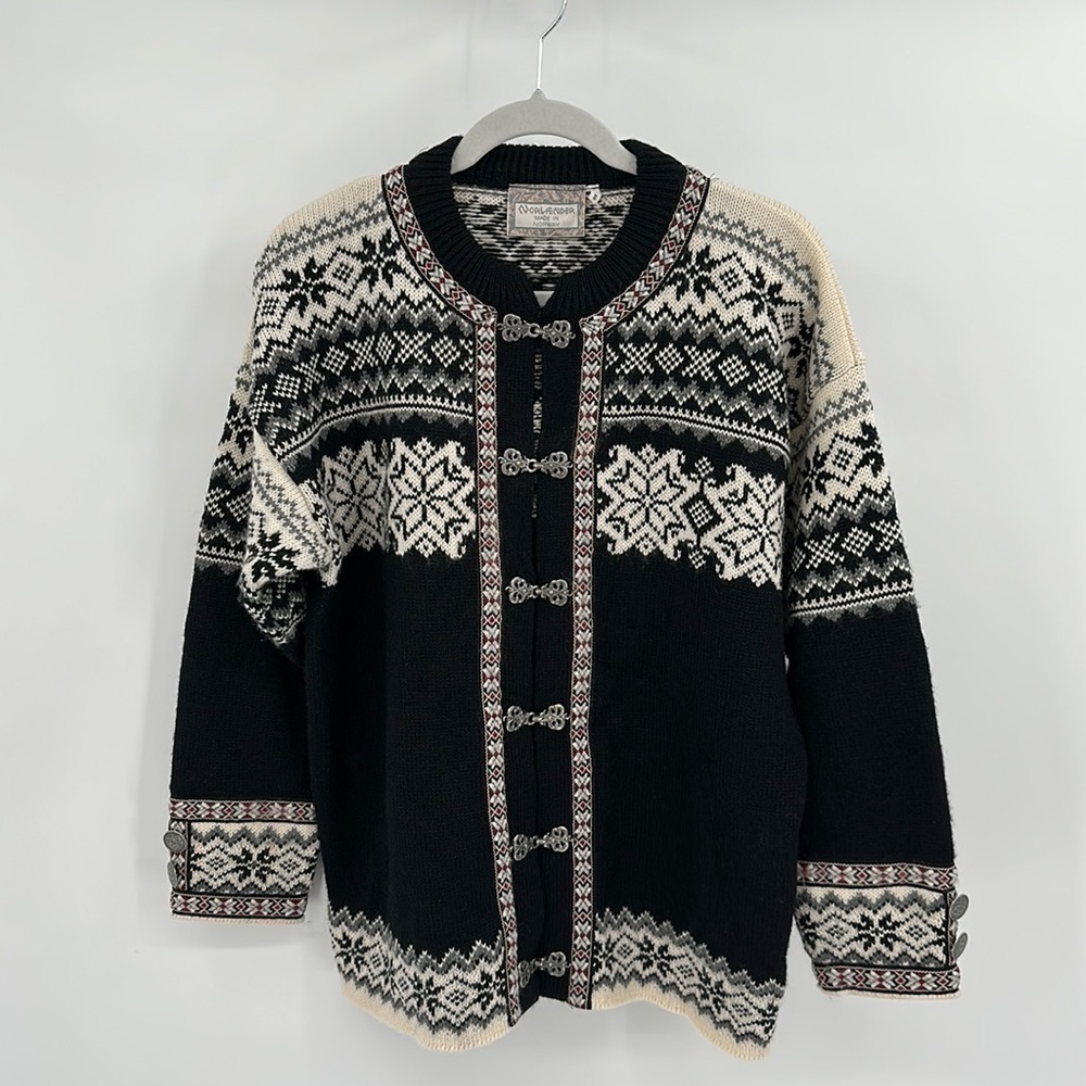 Norlender Black & White Fair Isle Wool Sweater Size Small